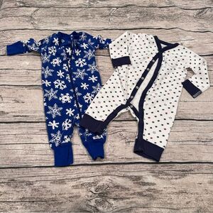Lot of 2 Organic Hanna Andersson Sleepers: Snowflakes & Stars Both Size 0-3
